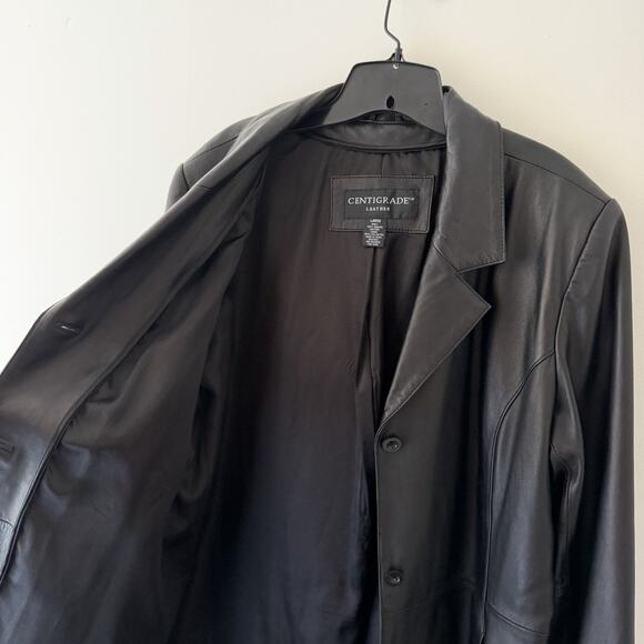 Centigrade Black Leather Long Trench Coat Women’s L Matrix Grunge Minimalist - Picture 5 of 11